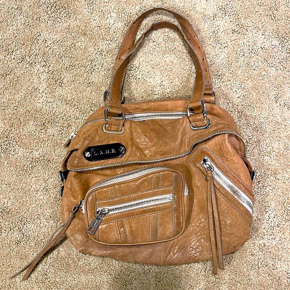 💕 L.A.M.B.  Natural tan soft leather satchel bag nice 💕very clean.